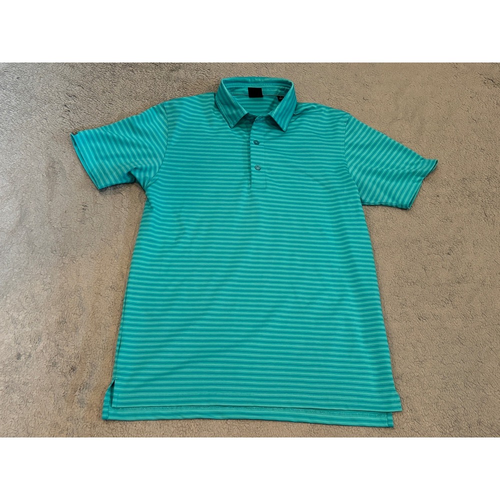 Dunning Golf Mens Small Teal Green Striped Performance Polo Shirt RN128492